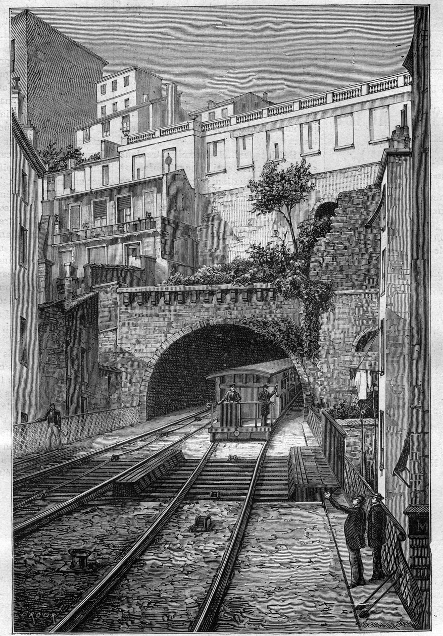 Route der Eisenbahn von Lyon nach Fourvière - Gravur in „Journal des voyages“ 1884 von Unknown artist
