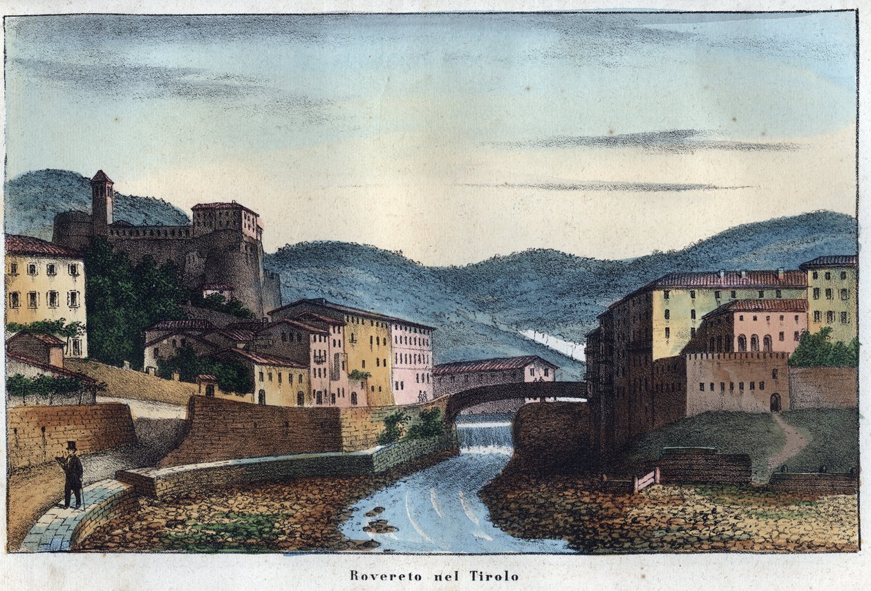 Rovereto Stadt in Trentino im Norden Italiens - 19. Jahrhundert - Gravur aus „Usi e Costumi di Tutti i Popoli dell
