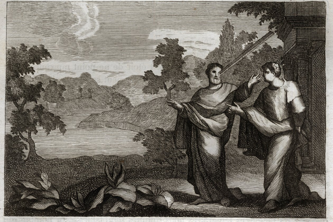 Royaumont-Bibel, Neues Testament: Andere nicht richten. Wenn du einen Balken in deinem Auge hast, solltest du nicht versuchen, einen Splitter aus dem Auge deines Bruders zu ziehen (Gleichnis vom Splitter und Balken). Illustration von 1811. von Unknown artist