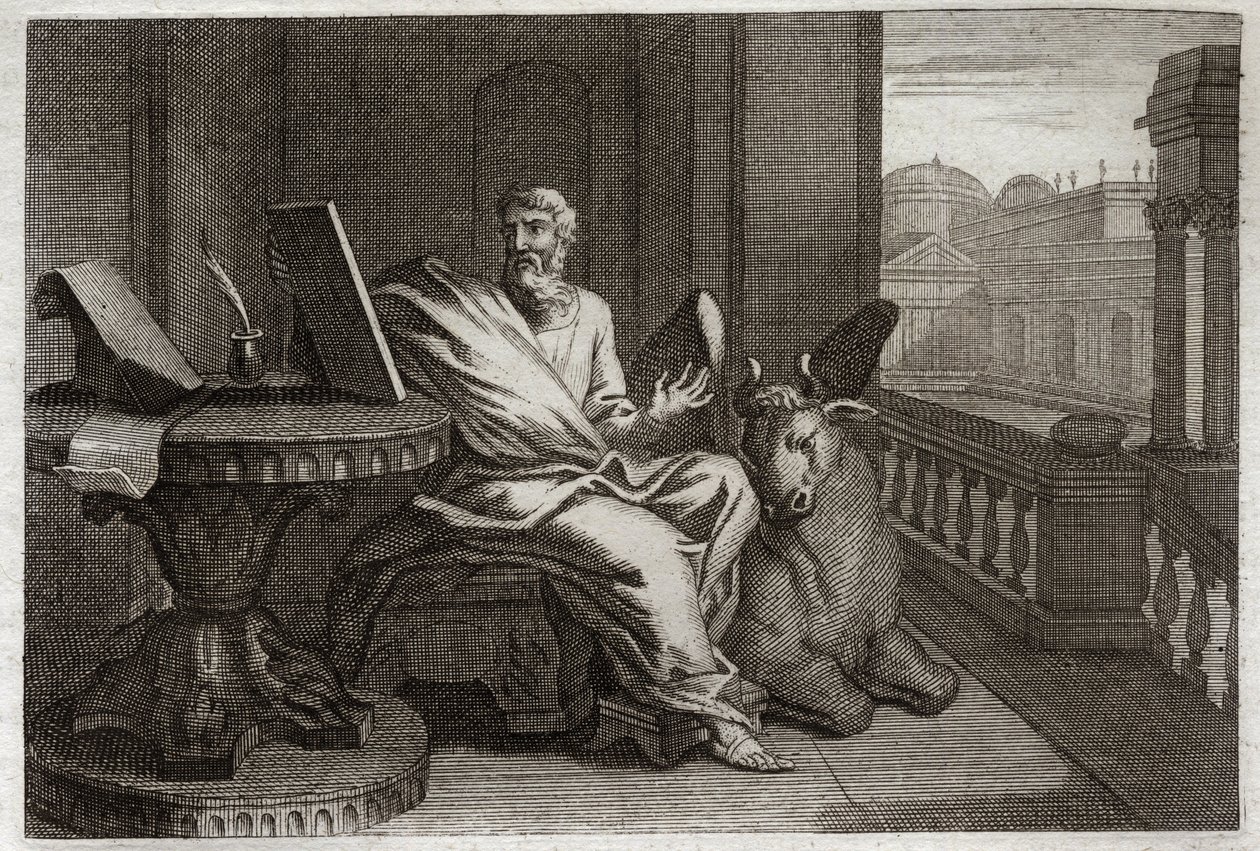 Royaumont-Bibel, Neues Testament: Der Evangelist Sankt Lukas mit dem Stier. Illustration von 1811. von Unknown artist