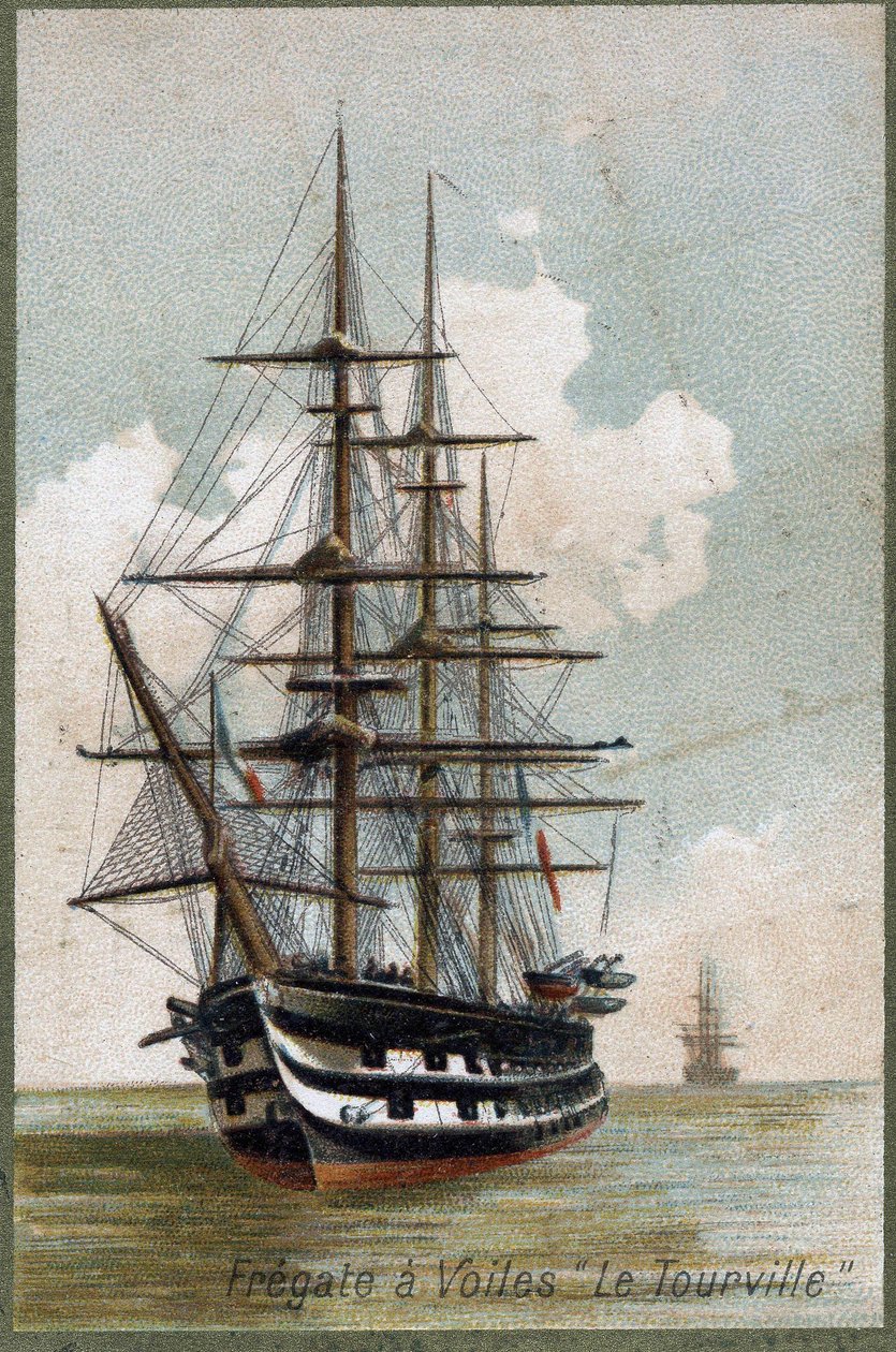 Segelfregatte Le Tourville im Jahr 1787. Chromolithographie des 19. Jahrhunderts von Unknown artist