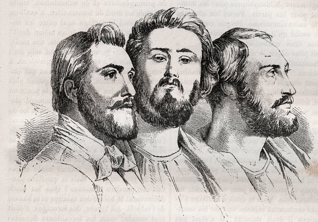 Saint-Simonismus - Charles Duveyrier (1803-1866) - Emile Barrault (1799-1869) - Michel Chevalier (1806-1879) - Gravur von 1882 in „Histoire de dix ans: 1830-1840“ von Louis-Blanc (1811-1882) von Unknown artist