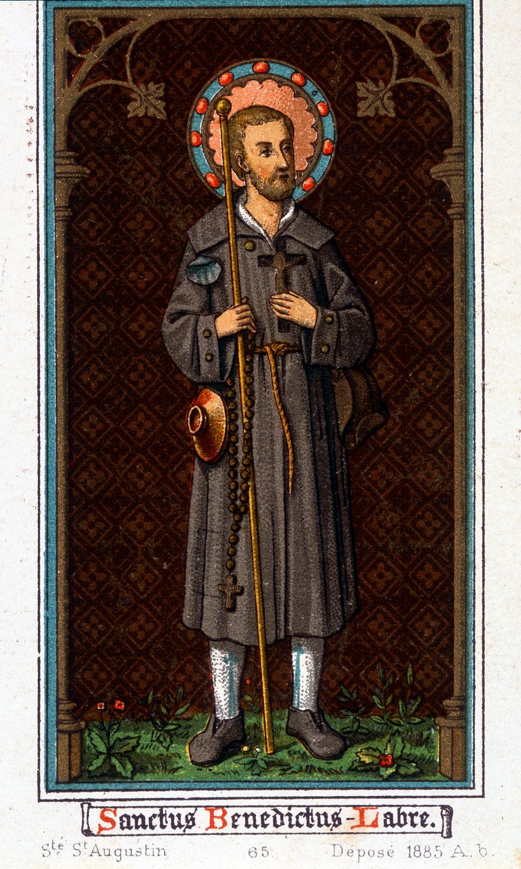 Heiliger Benedikt von Nursia (geboren in Nurcia (Nurcia) in Umbrien um 480 - 527) als Pilger. Chromolithographie von 1885 von Unknown artist
