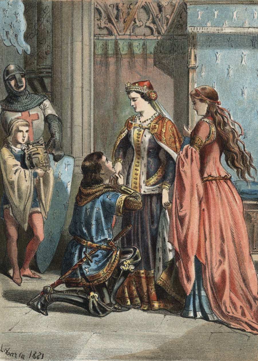 Heiliger Ludwig (1214-1270), König von Frankreich, und seine Mutter Blanche de Castille (1188-1252). Gravur von 1881 in „El Culto de la Hermosura“ von Juan Justo Huguet, Molinas Hermanos editores von Unknown artist