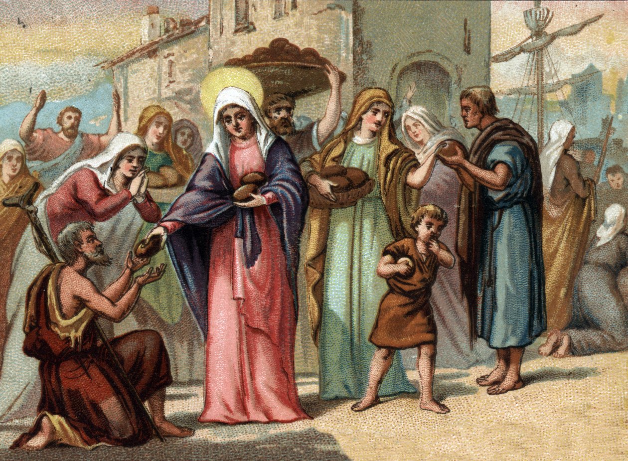 Sainte Genevieve (422-502), Schutzpatronin von Paris während der Hungersnot. Chromolithographie um 1890 von Unknown artist