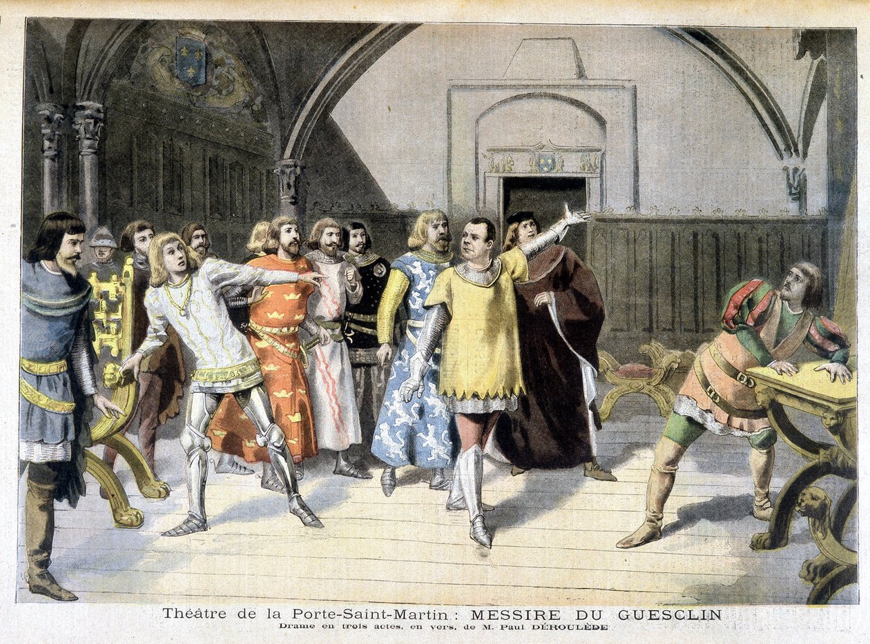 Szene aus dem Stück „Messire Du Guesclin“, Drama von Paul Déleède, gespielt im Theater der Porte Saint Martin. In Le petit journal, am 03.11.1895. von Unknown artist