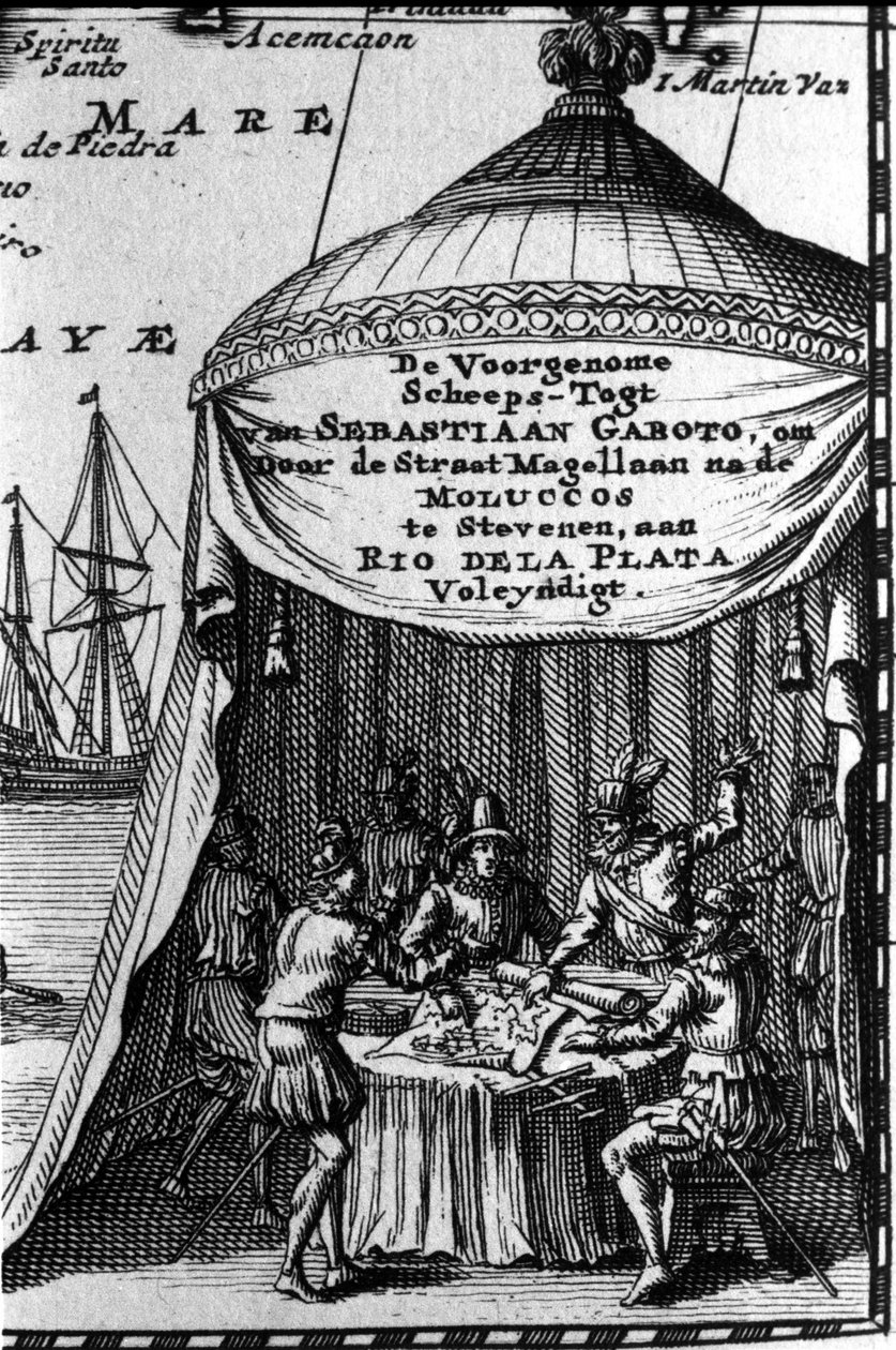 Sebastiano Caboto (Sebastien Cabot) auf einer Navigationskarte mit anderen Navigatoren. Anfang des 17. Jahrhunderts von Unknown artist