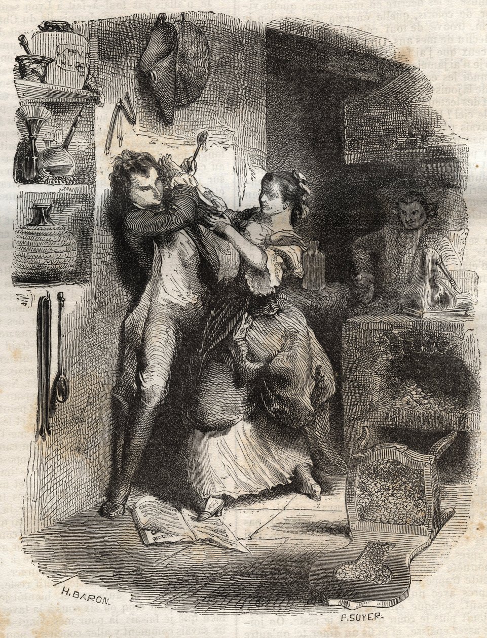 Sie beschmierte mir das Gesicht, und alles war köstlich - Illustration zu den „Bekenntnissen“ von Jean-Jacques Rousseau (1712-1778) - Gravur von 1849 von Unknown artist