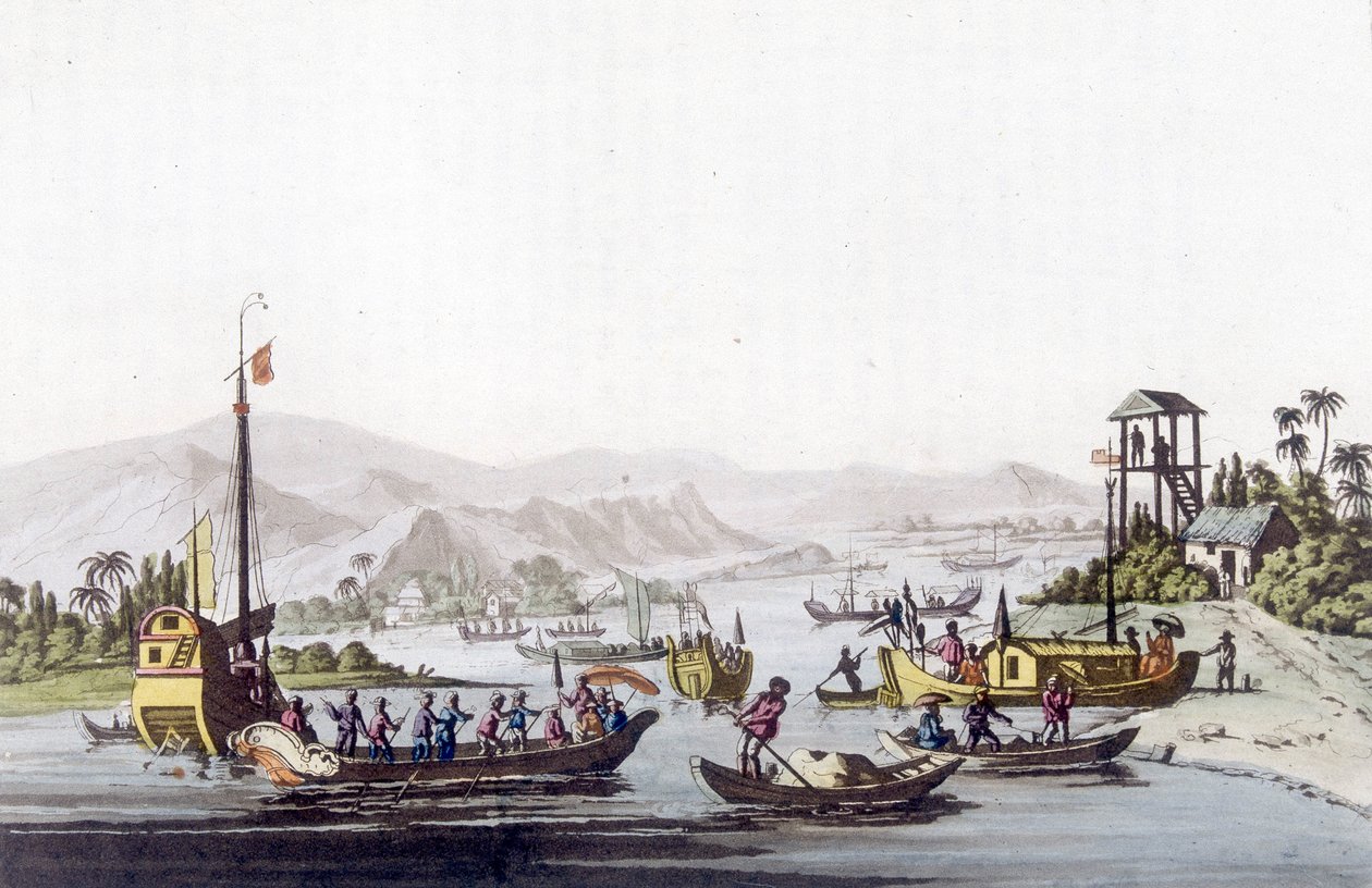 Schiffe aus Cochinchina. Bibliotheque des arts décoratifs de Paris in „Le costume ancien et moderne“ von Unknown artist