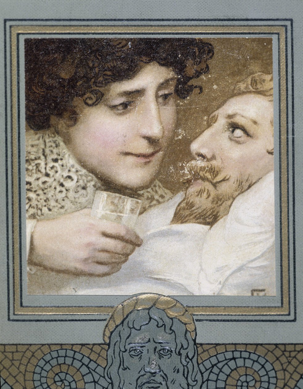 Kranker Mann und Frau, die ihm ein Glas Wasser reicht - 19. Jahrhundert von Unknown artist