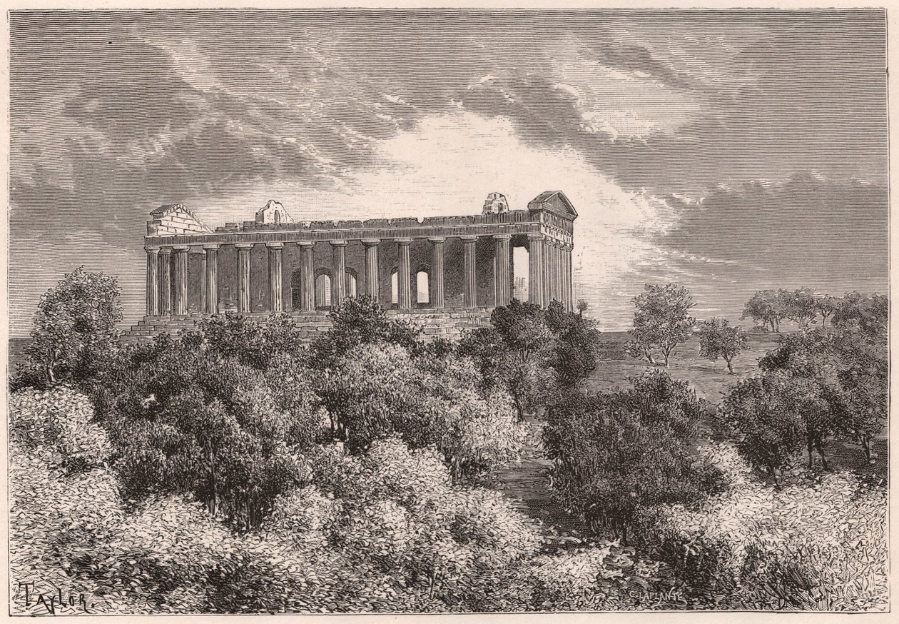 Seitenansicht des antiken hellenischen Tempels der Concordia in Agrigent auf Sizilien, Italien von Unknown