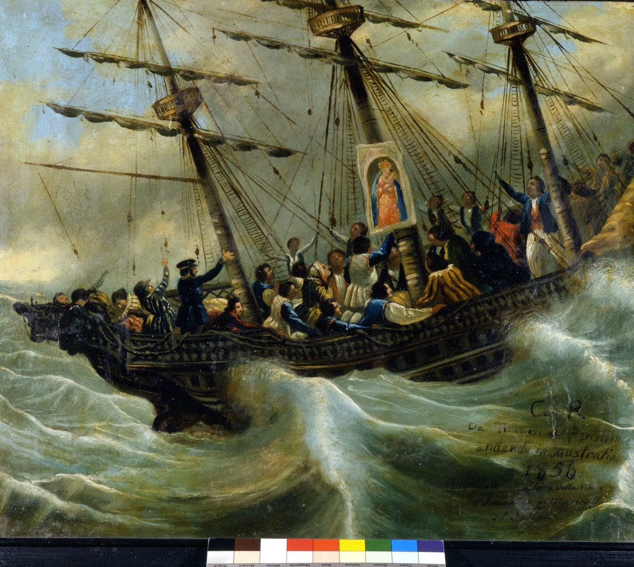 Untergang eines Schweizer Auswandererschiffs. Ex Voto von 1856 aus dem Heiligtum der Madonna del Sasso in Locarno. Gemälde zugeschrieben Giovanni Antonio Vanoni von Unknown artist