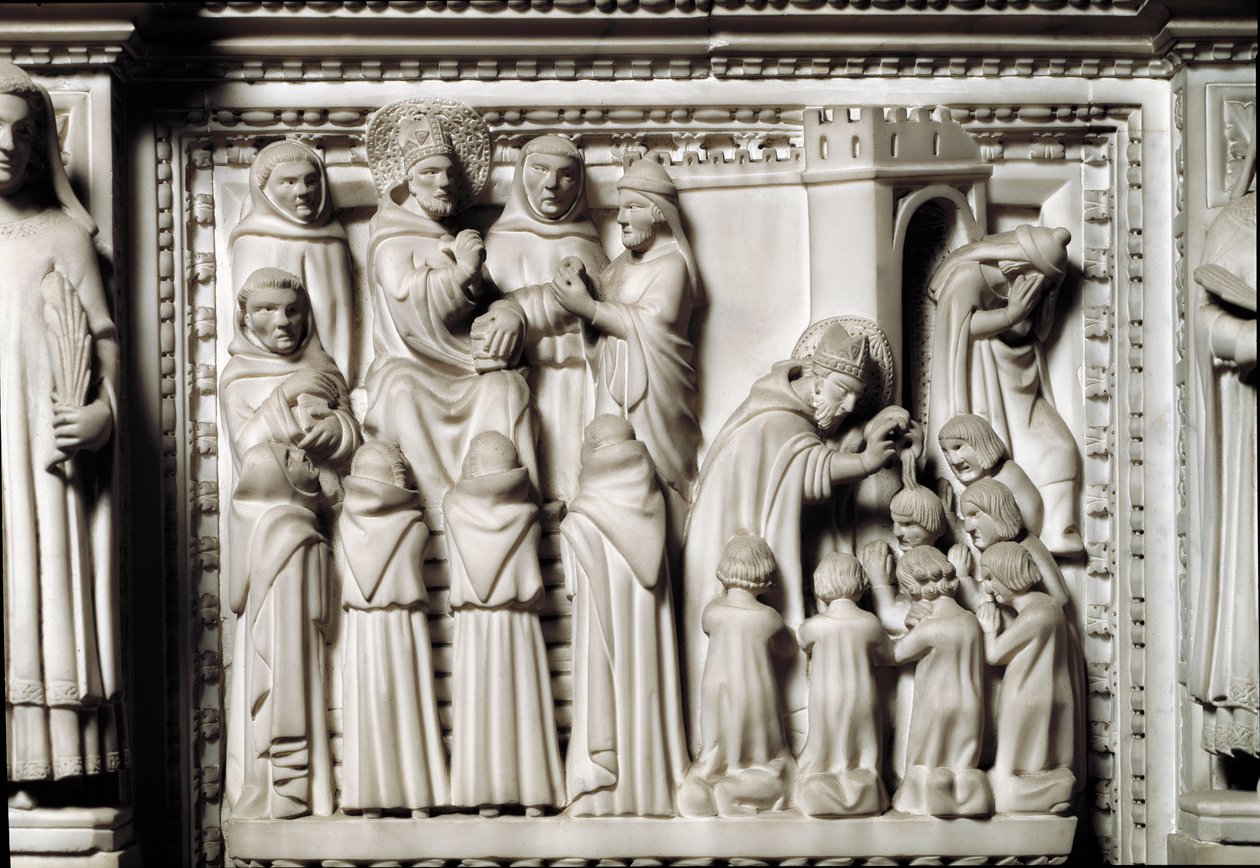 Arche des heiligen Augustinus mit den Reliquien des Heiligen, Detail des Reliefs, das die Disputation und Taufe durch den heiligen Augustinus zeigt von Unknown artist