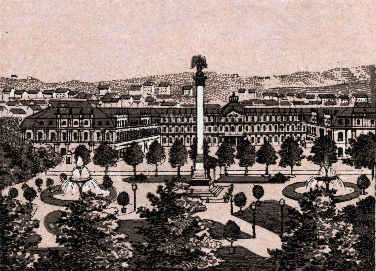 Stuttgart, Deutschland: Ansicht des Neuen Schlosses. in „Die Welt illustriert 168 Ansichten“ Undatiert (spätes 19. Jahrhundert) von Unknown artist