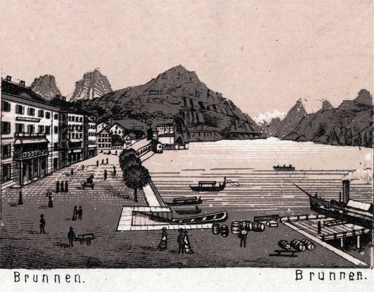 Schweiz: Blick auf die Stadt Brunnen. in „Die Welt illustriert 168 Ansichten“. Undatiert (spätes 19. Jahrhundert) von Unknown artist