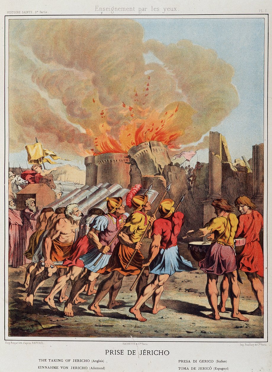 Eroberung von Jericho (die fallenden Mauern) in „Heilige Geschichte“, ed. Hachette von Unknown artist