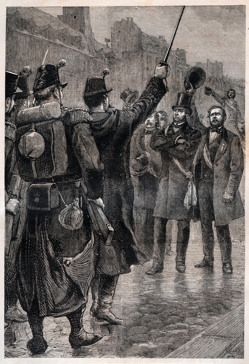 Die Verhaftung von Victor Schoelcher (1804-93) an der Barrikade Saint Antoine, 4. Dezember 1851 - Während des Aufstands, der durch den Staatsstreich von Louis Bonaparte (dem zukünftigen Napoleon III.) ausgelöst wurde von Unknown artist