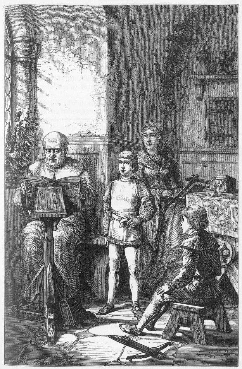 Der Bischof von Konstanz liest die deutsche Geschichte in Conrad, bekannt als Conradin von Hohenstaufen (1252-1268) und Friedrich I. von Baden-Baden von Unknown artist