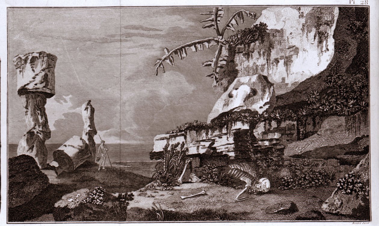 Die Osterinsel (Rapa Nui) in Polynesien nach den „Viaggi del Capitano Cook“, Gravur des 19. Jahrhunderts von Unknown artist