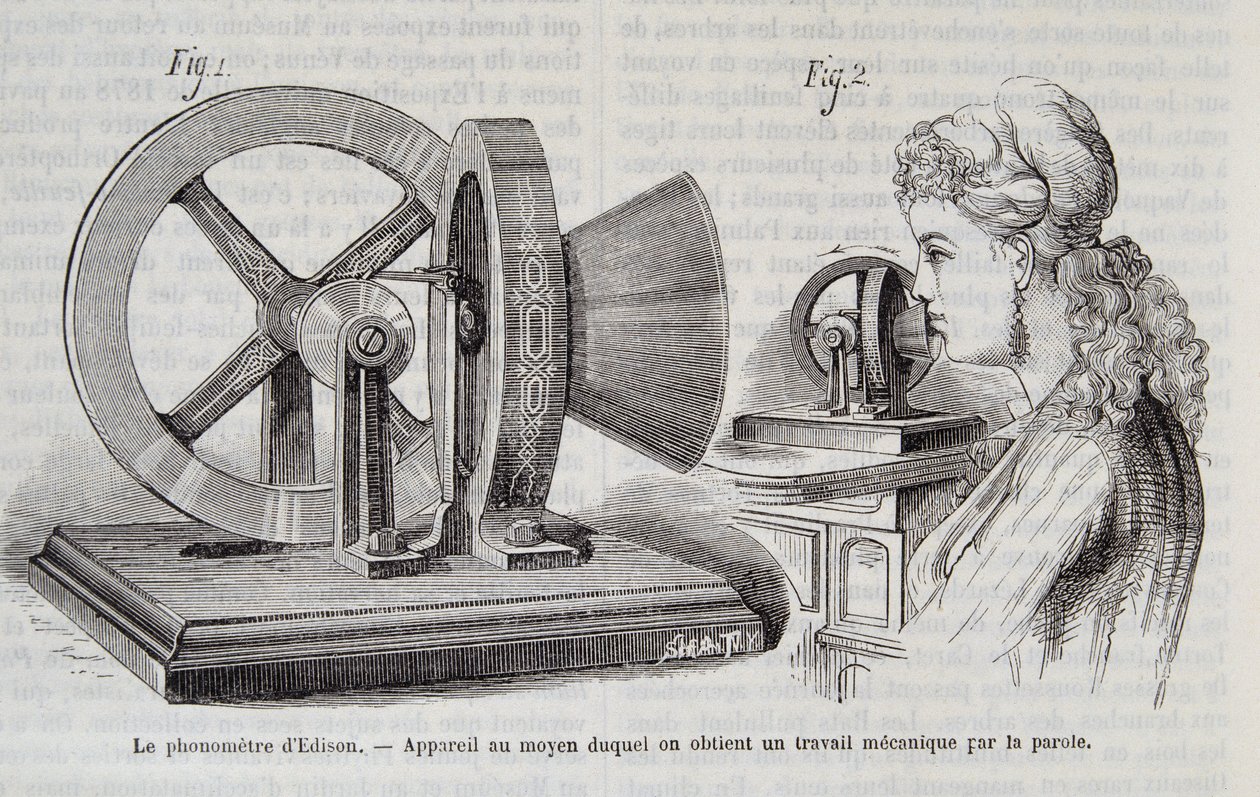 Das Edison-Phonometer - Gerät, mit dem durch Sprache mechanische Arbeit erzielt wird, in „Nature“ 1878 von Unknown artist