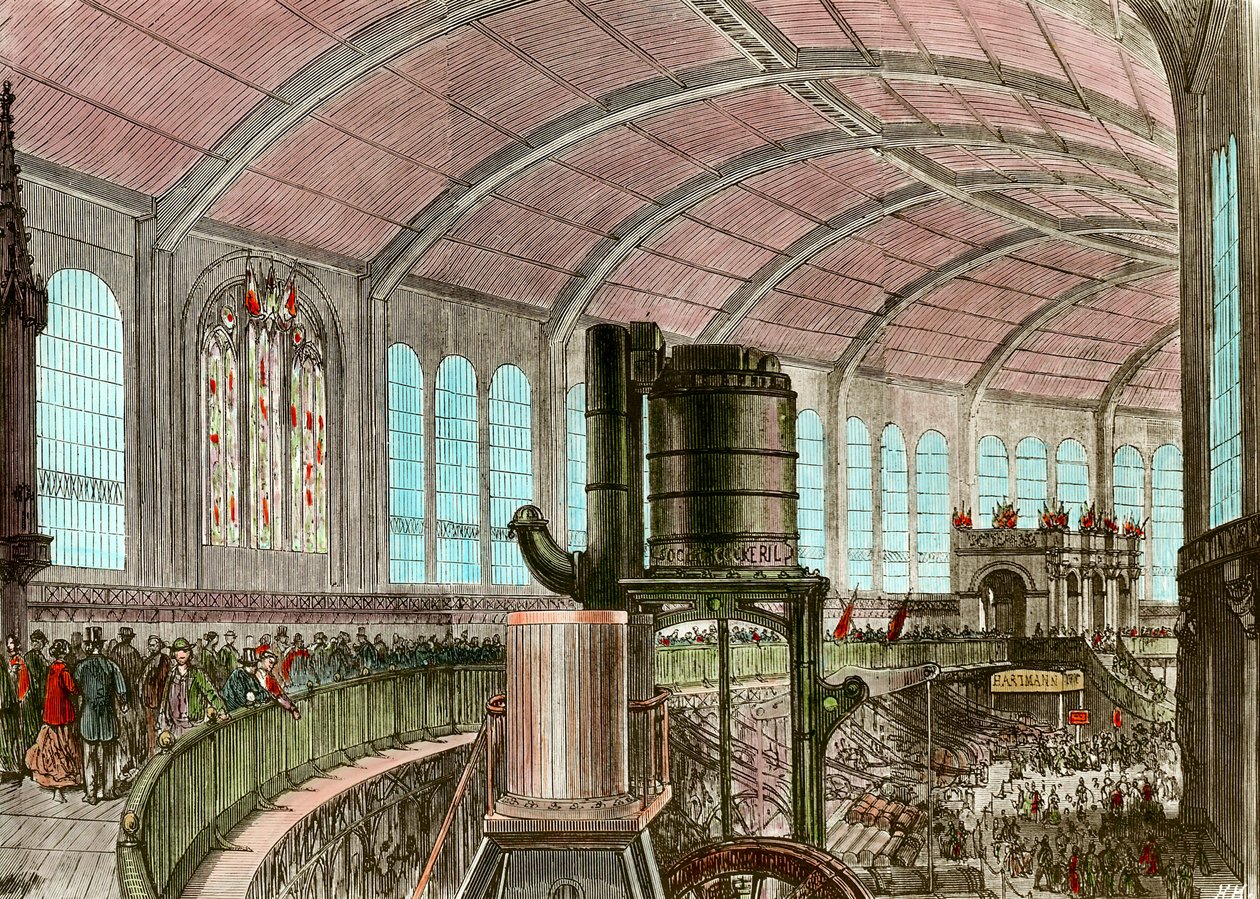 Die Eiffel-Maschinengalerie auf der Weltausstellung 1867. Gravur des 19. Jahrhunderts von Unknown artist