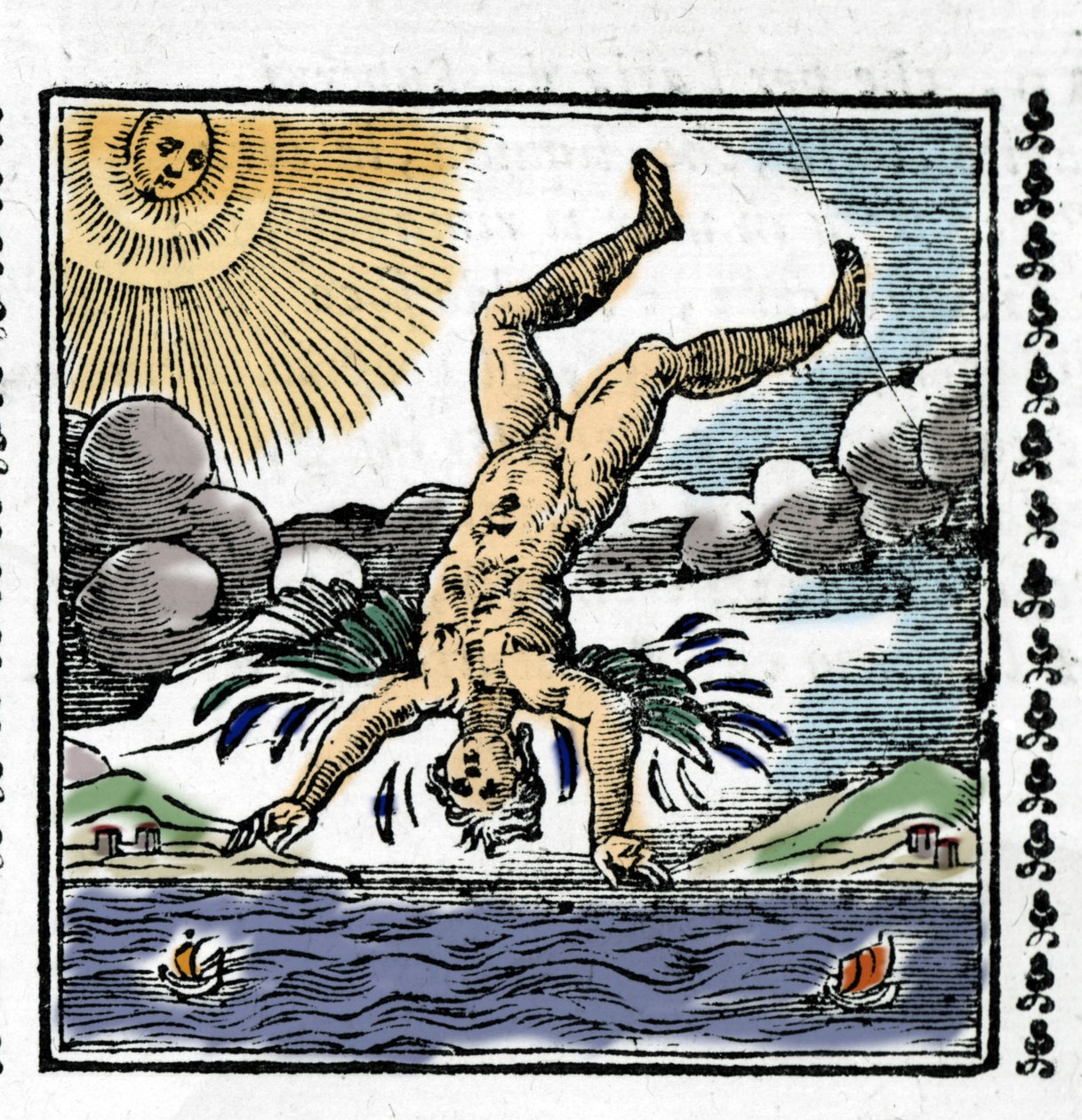Der Sturz des Ikarus. Farbige Xylographie. 16. Jahrhundert von Unknown artist