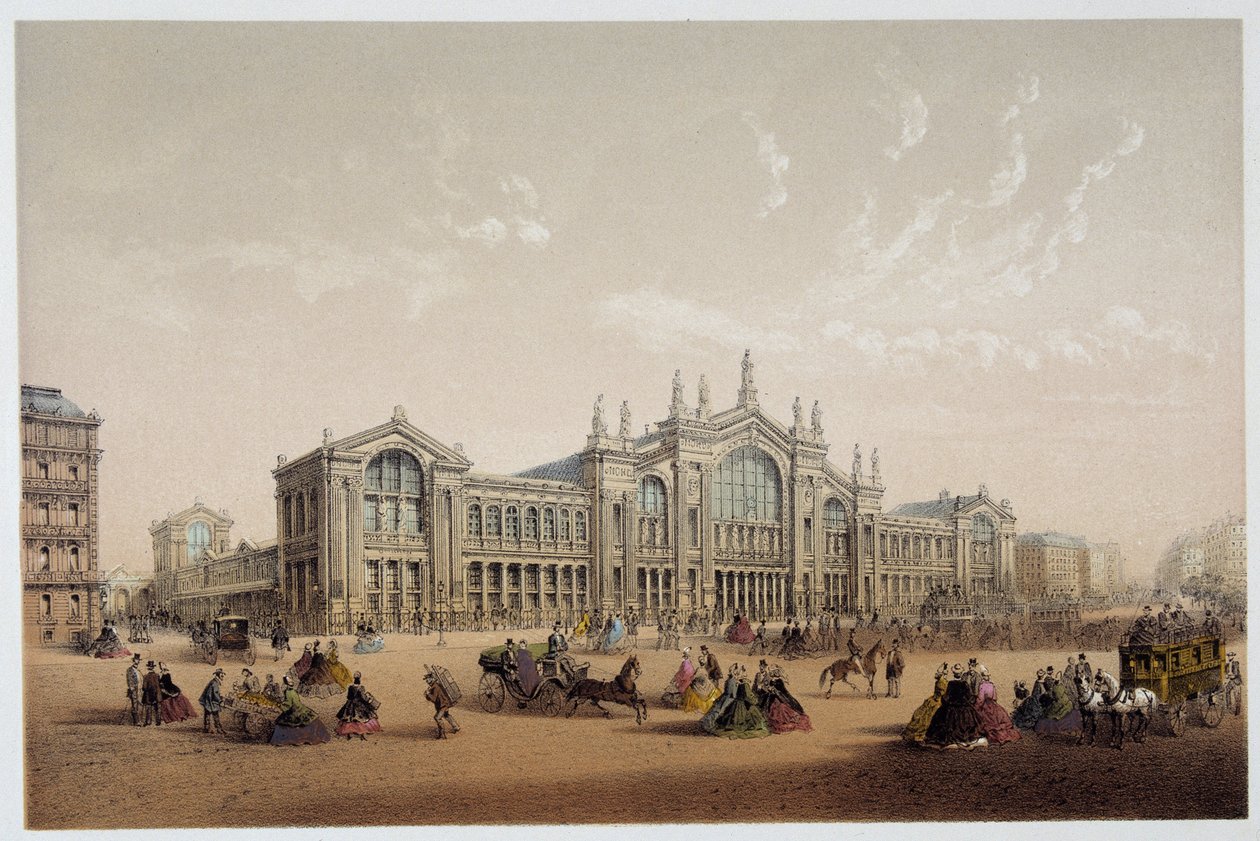 Der Gare du Nord - Lithographie, 19. Jahrhundert von Unknown artist