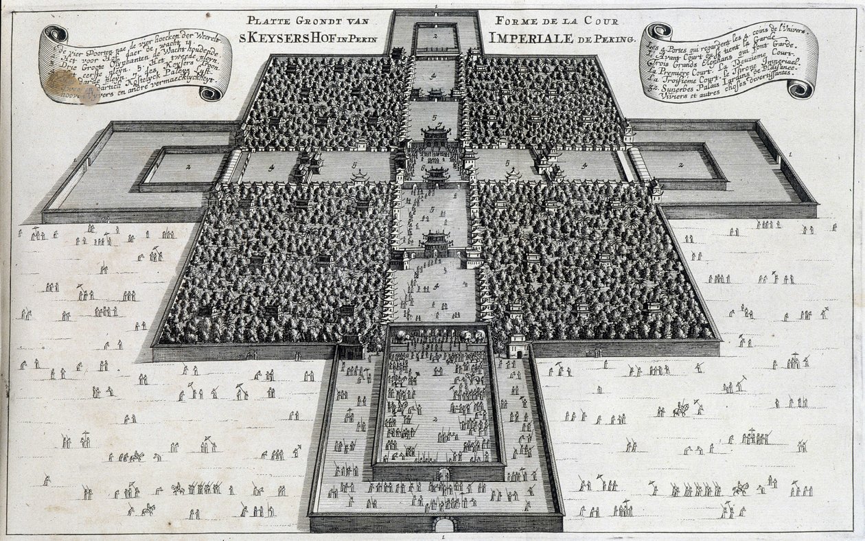 Der Kaiserhof von Peking (Verbotene Stadt) - in „Die Botschaft der Ostindischen Kompanie der Vereinigten Provinzen an den Kaiser von China oder Großkhan von Tartaria“ von Pierre de Goyer und Jacob de Keyser, Leiden von Unknown artist
