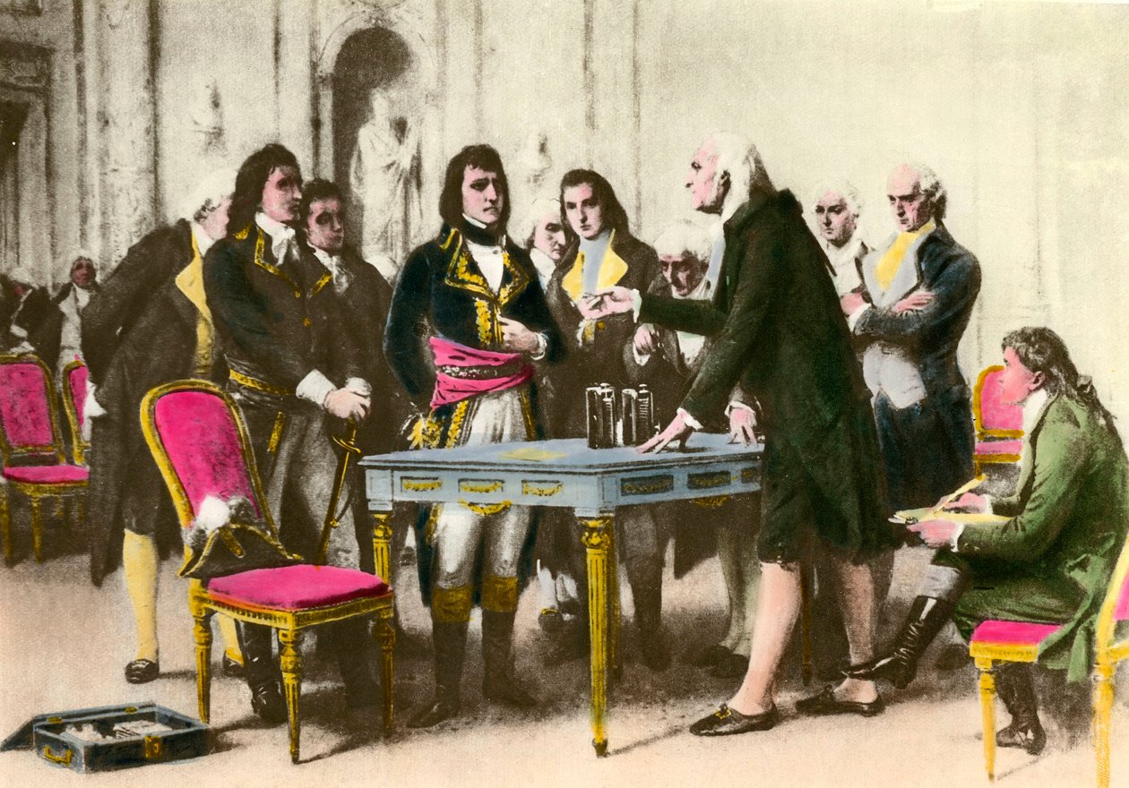 Der italienische Physiker Alessandro Volta präsentiert seine Batterie Napoleon Bonaparte von Unknown artist