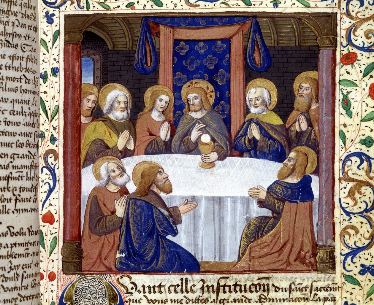 Das letzte Abendmahl. (Christus umgeben von seinen Aposteln) - Illumination des Mittelalters, sd. von Unknown artist