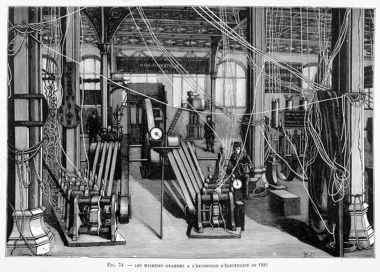 Die Maschine Grams auf der Elektrizitätsausstellung 1881 - in „Die neuen Eroberungen der Wissenschaft“ von Louis Figuier von Unknown artist