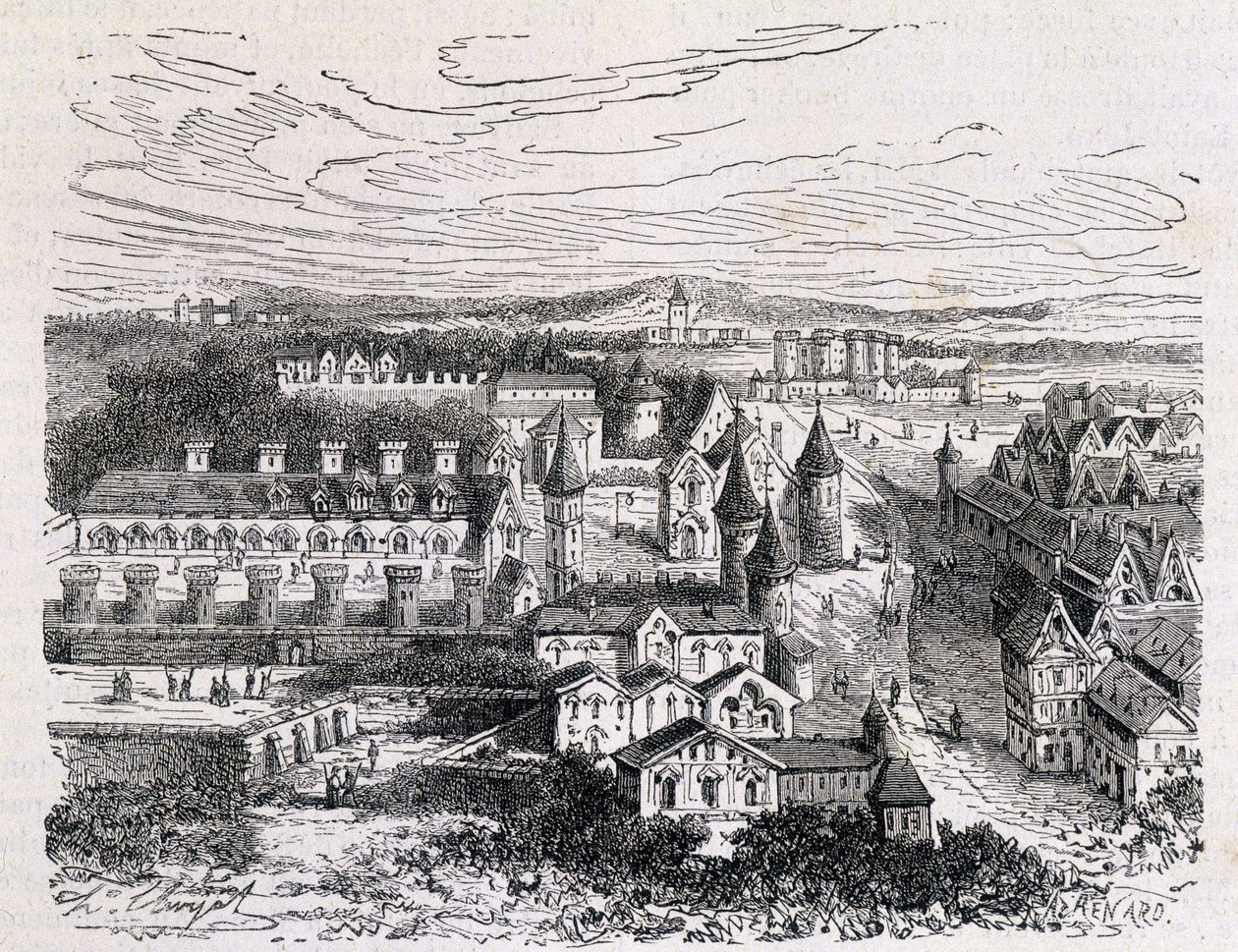 Der Palais des Tournelles, gegenüber dem Hôtel Saint Paul - Gravur, spätes 19. Jahrhundert von Unknown artist