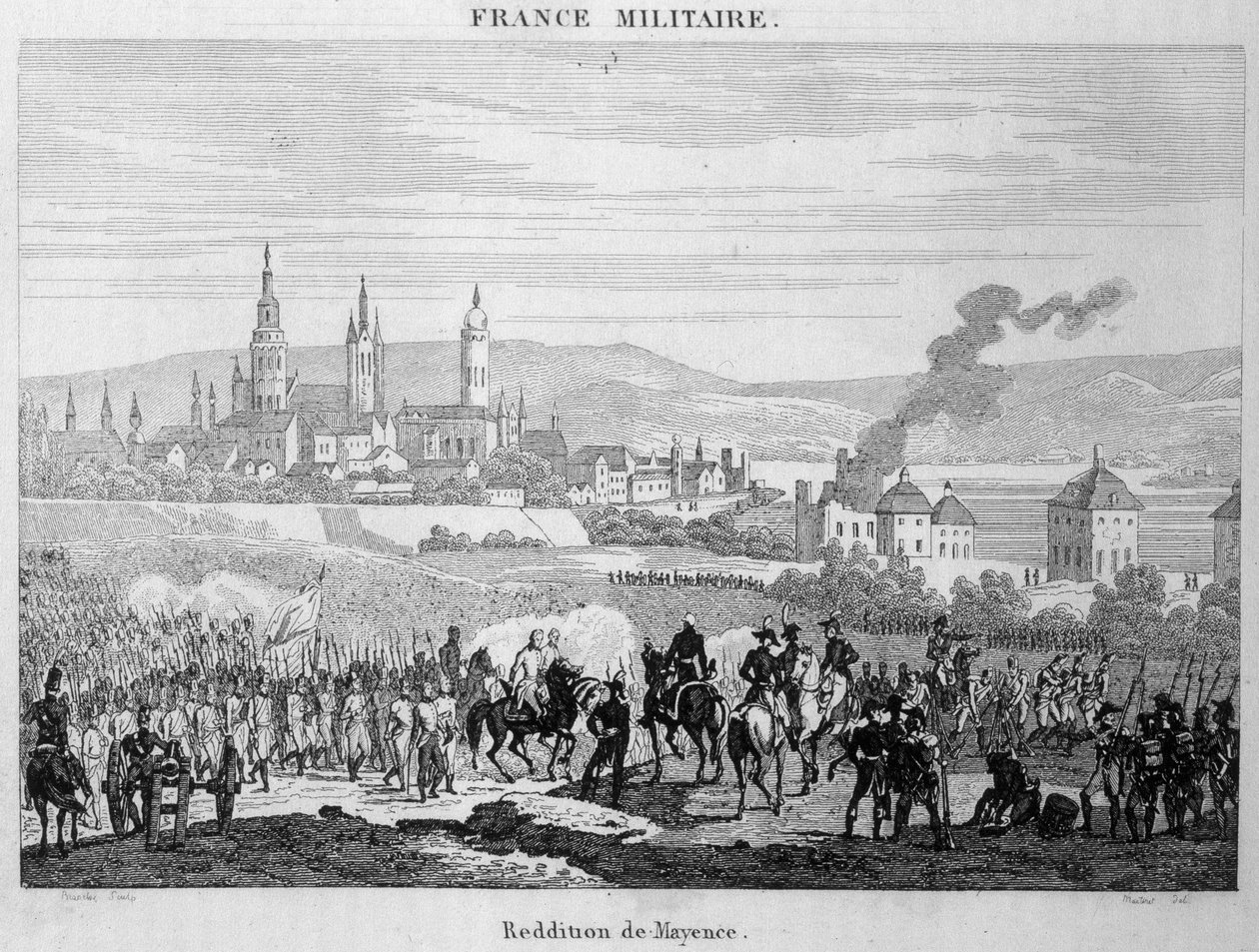 Die preußischen Truppen eroberten von den Franzosen die Stadt Mainz in Deutschland, Juli 1793. Gravur des 19. Jahrhunderts von Unknown artist