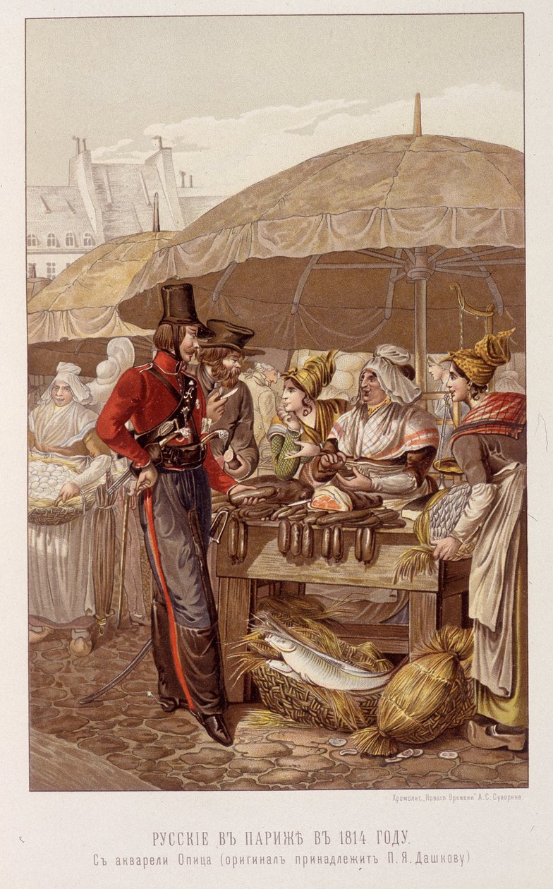 Die Russen in Paris auf einem Marsch im Jahr 1814 - in „Der Kaiser Alexander I.“ von Schilder von Unknown artist