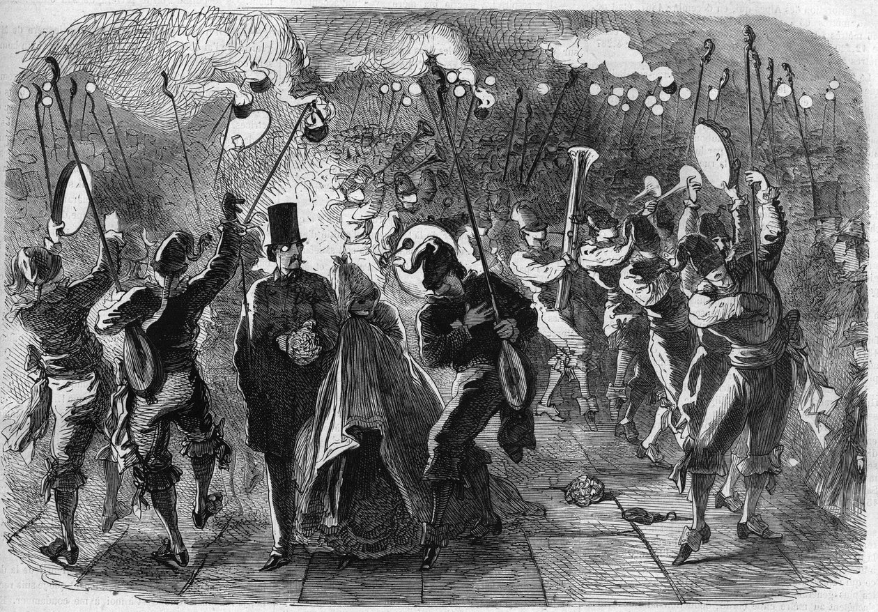 Der Karneval von Venedig: Maskerade auf dem Markusplatz (Piazza San Marco). Gravur in „Das Illustrierte Universum“ von Unknown artist