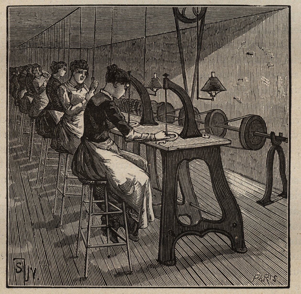 Die Kunst des Edelsteinschleifens: Facettieren und Polieren von Diamanten. Gravur von 1885 in „Les arts et metiers illustres“ von Adolphe BITARD von Unknown artist