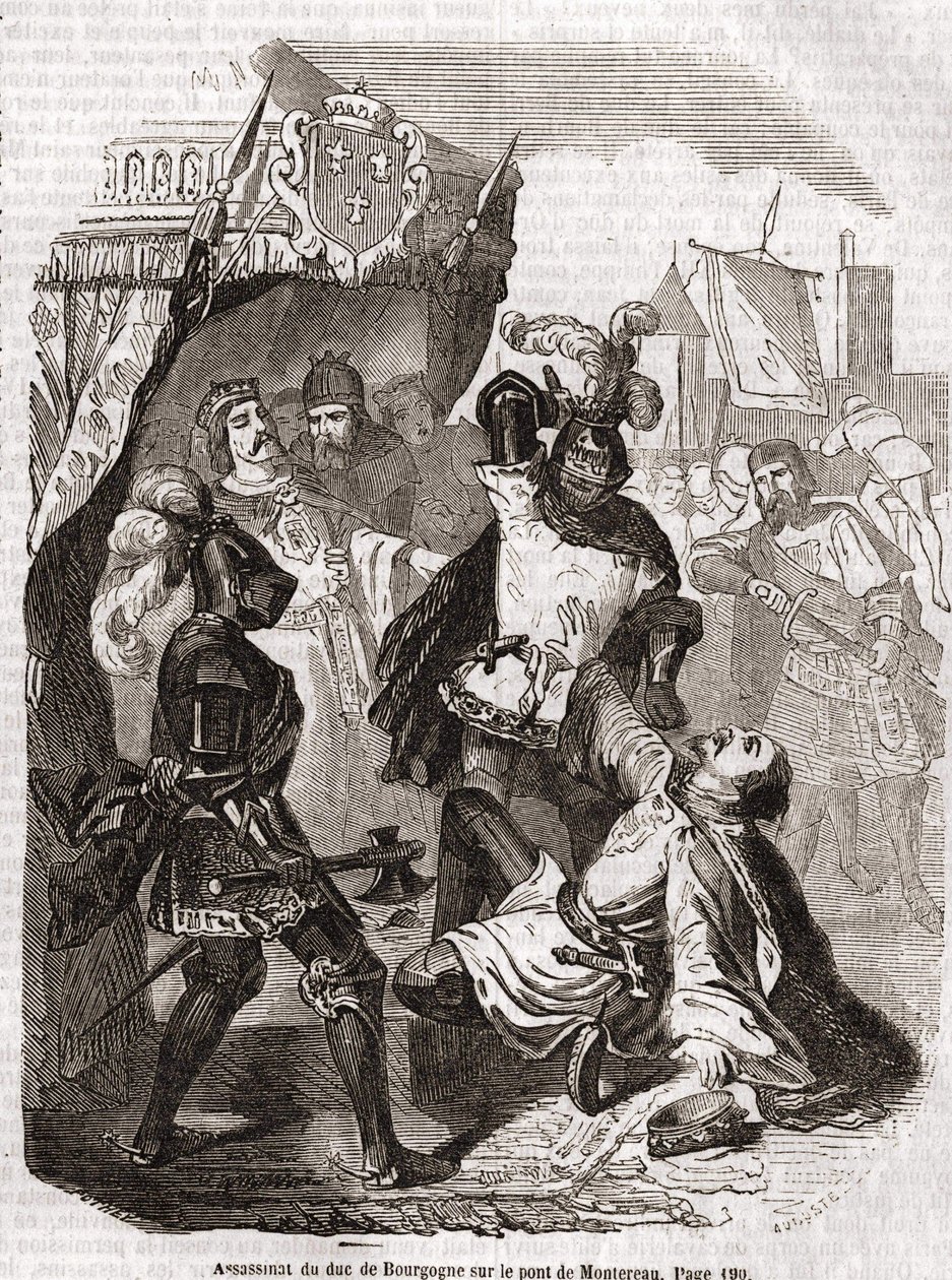 Die Ermordung des Herzogs von Burgund (Jean sans peur) auf der Brücke von Montereau - in „Geschichte Frankreichs“ von Anquetil, Paris von Unknown artist
