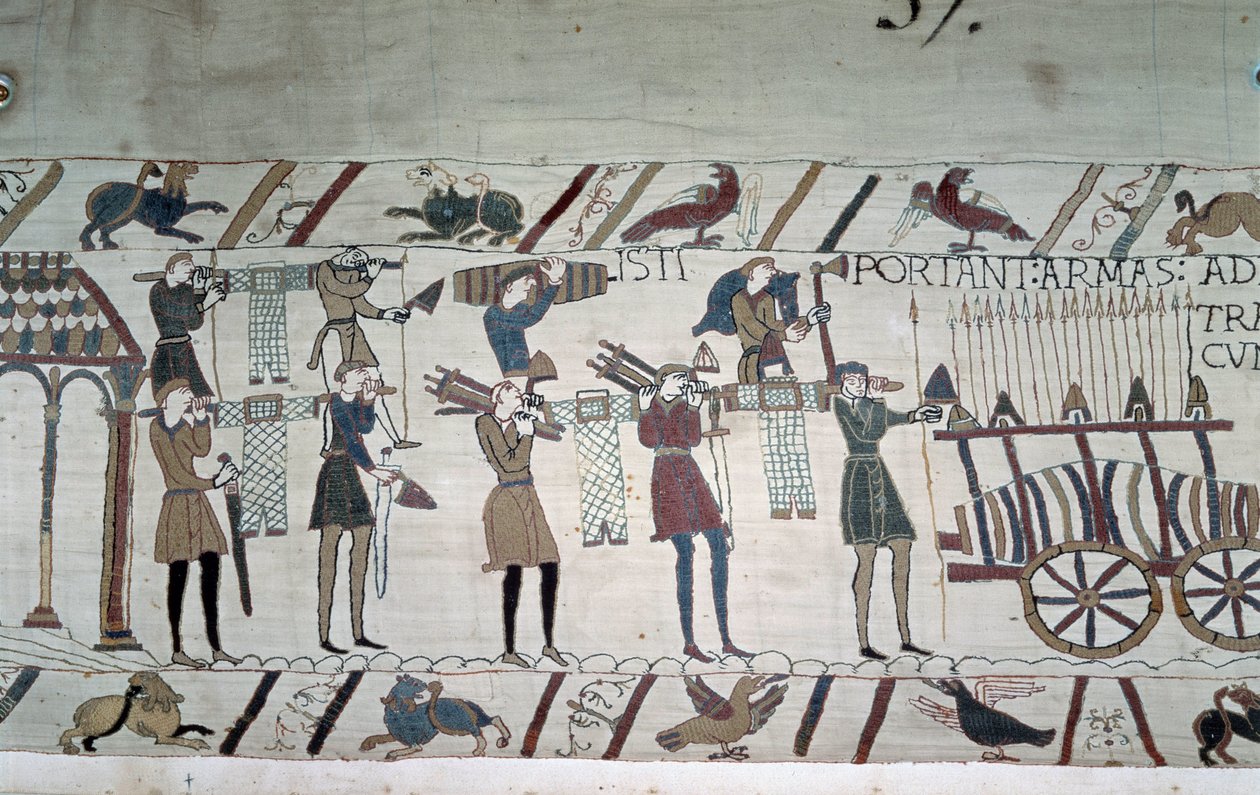 Die Schlacht zwischen den englischen Infanteristen (Harolds Truppen) und den normannischen Reitern (Guillaumes Truppen) - Teppich von Bayeux, bekannt als Stickerei der Königin Mathilde von Unknown artist