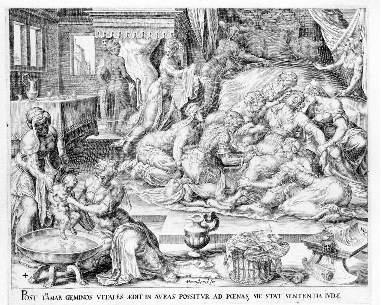 Die Geburt von Thamar. Gravur des 17. Jahrhunderts von Antonio Blocklaus von Unknown artist