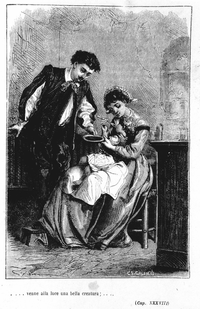Die Geburt des Sohnes von Renzo und Lucia - in „Die Verlobten“ (I promessi sposi) von Manzoni von Unknown artist