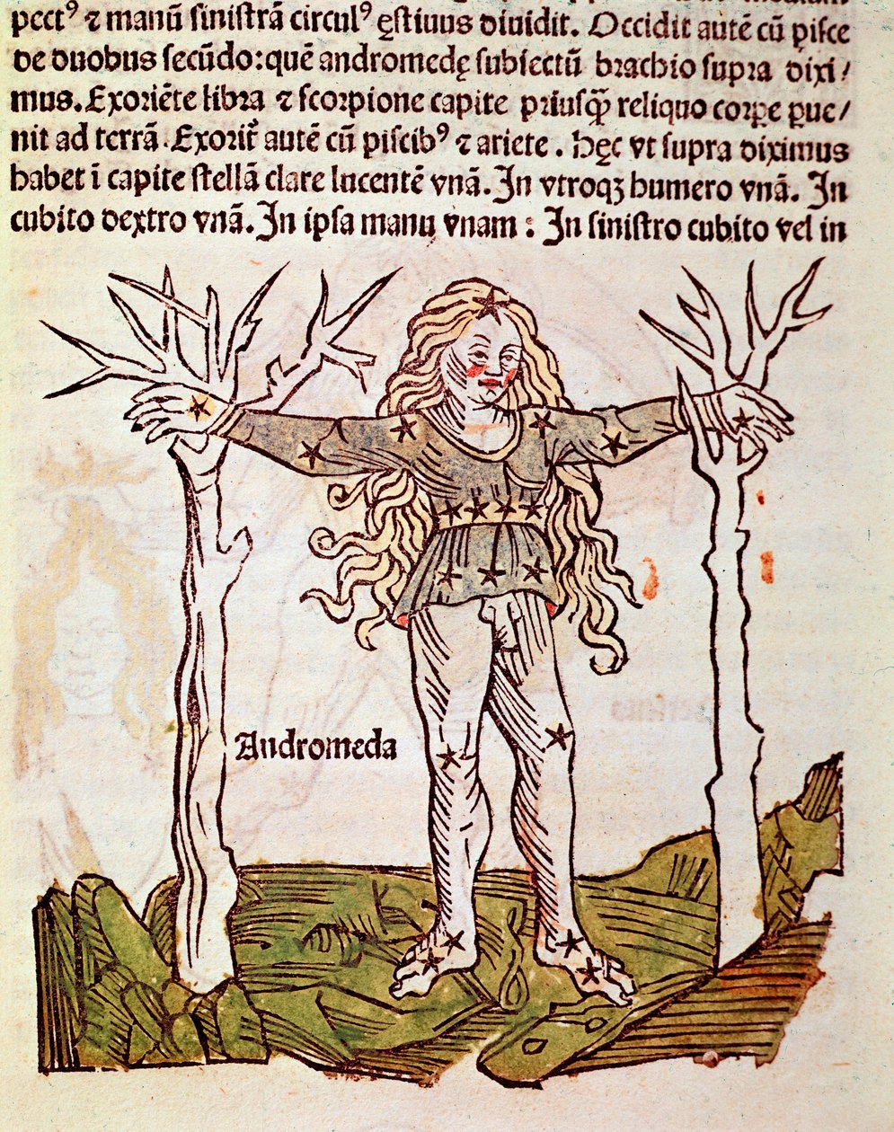 Das Sternbild Andromeda (Detail) aus „Poeticon astronomicon“ zugeschrieben dem römischen Historiker Hygin (1. Jahrhundert v. Chr.) von Unknown artist