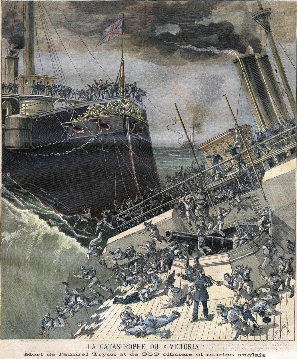 Das Unglück des Schlachtschiffs „Victoria“ im Jahr 1893. Tod von Admiral Tryon und 359 Offizieren und englischen Seeleuten von Unknown artist