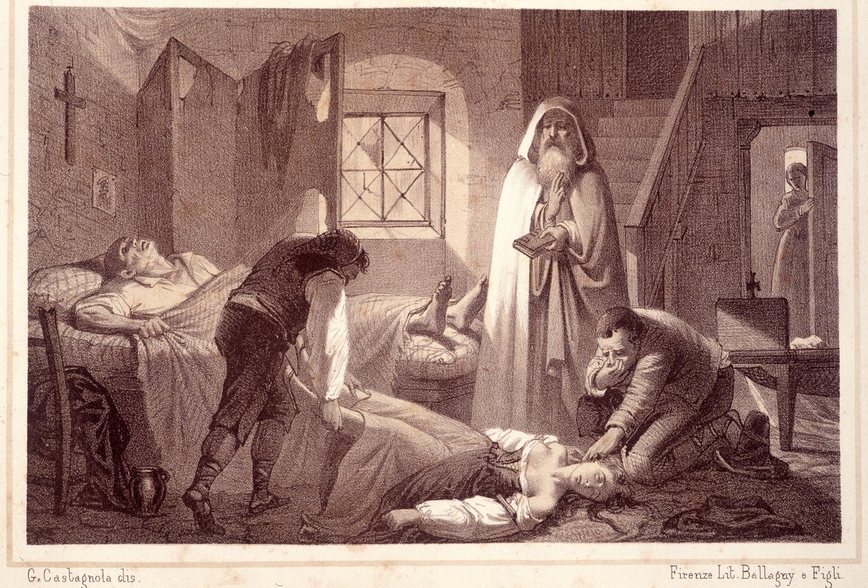 Die ersten 2 Opfer der Pest in Noja, einer kleinen Stadt in Apulien, Italien - in „Storia d