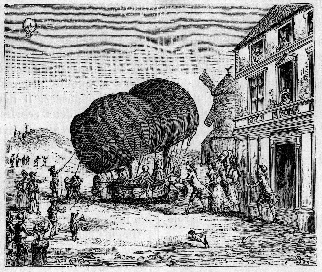Der erste Aerostat verlängerte die Gebrüder Robert vor dem Schloss des Prinzen von Ghistelles am 19. September von Unknown artist