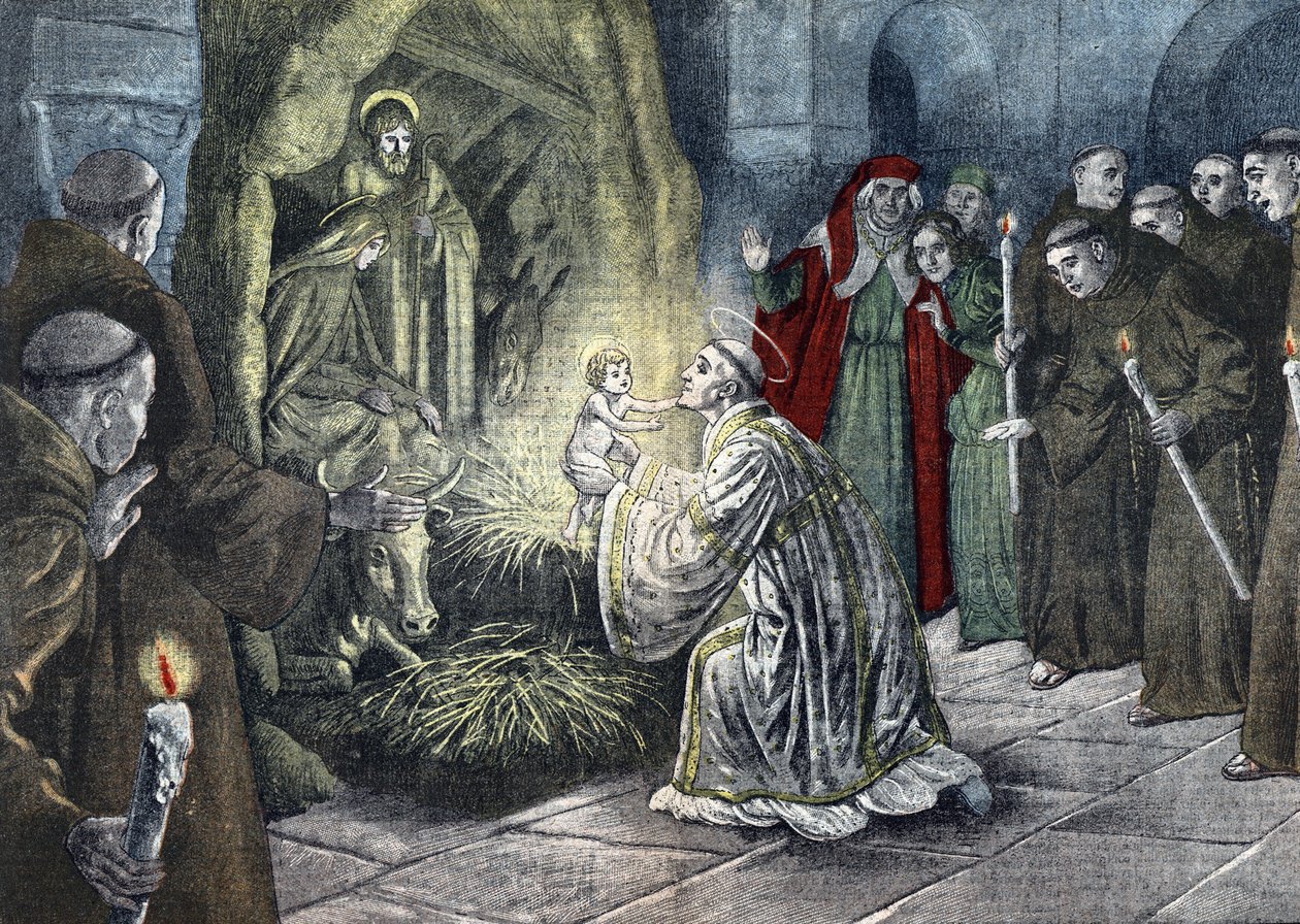 Die erste Krippenszene, geschaffen von Franz von Assisi, Greccio, Italien von Unknown Artist