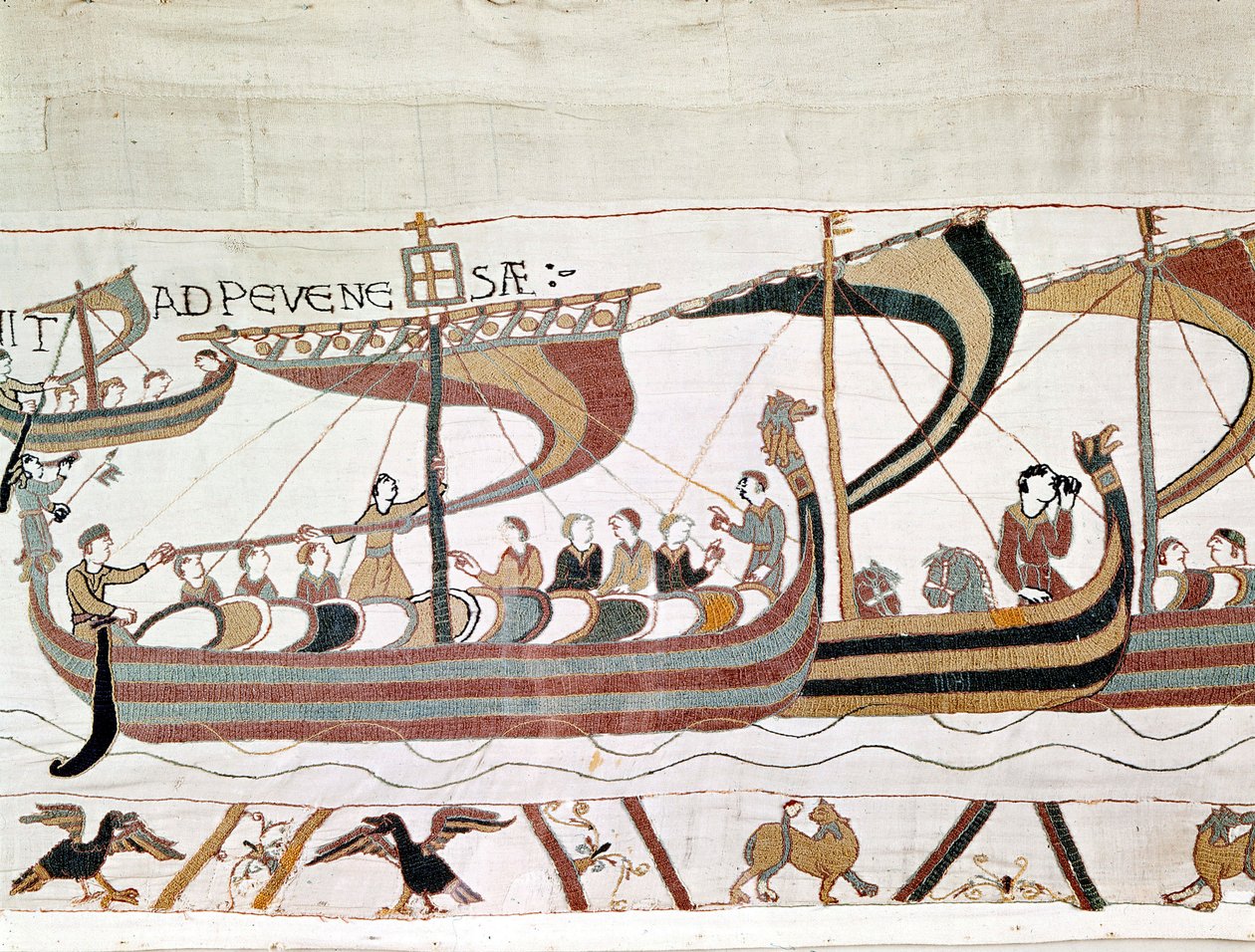 Die Flotte von Wilhelm I. dem Eroberer (1027 - 1087) auf dem Weg nach England - Bayeux-Tapete, bekannt als Stickerei der Königin Mathilde von Unknown artist