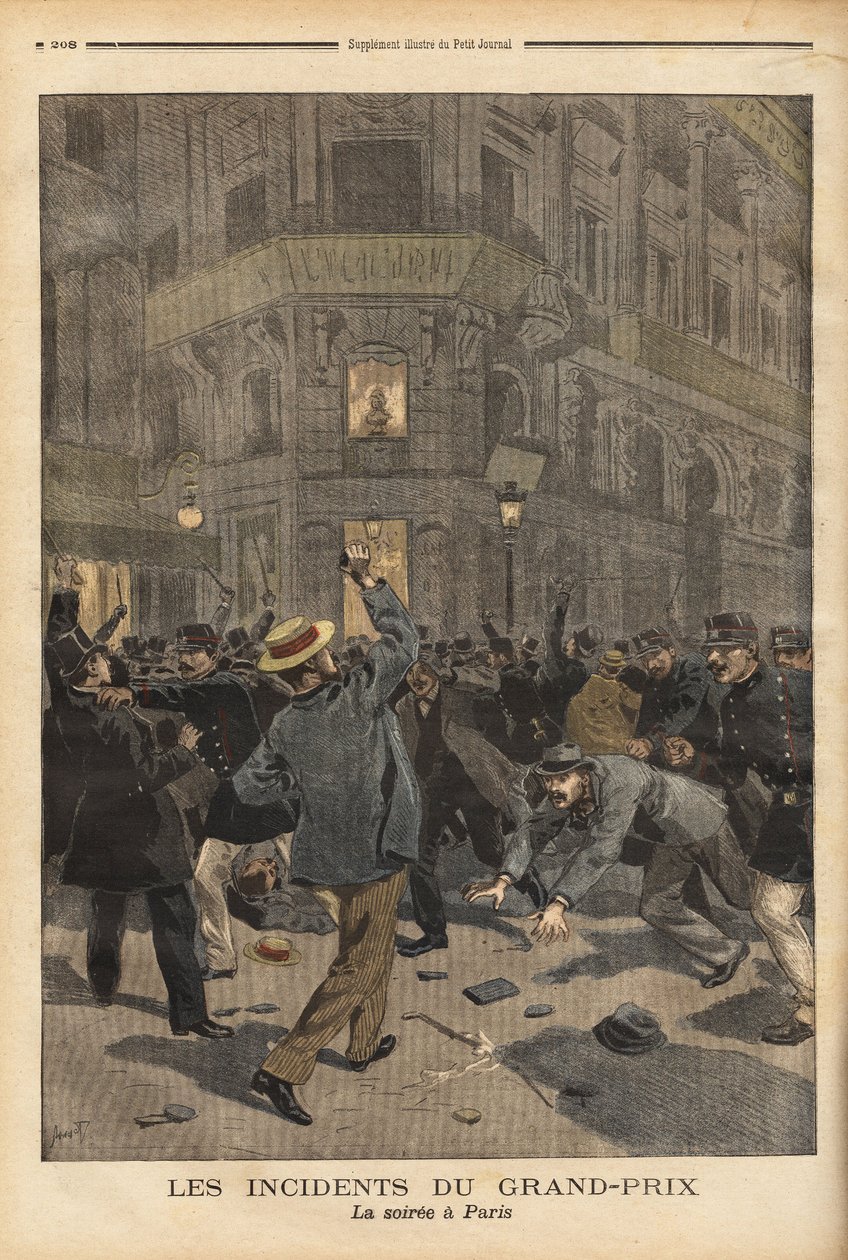 Der allgemeine Kampf setzte sich nachts in den Straßen von Paris fort, vereinte die Anarchisten, die dachten, sie seien durch die Worte des Innenministers Charles Dupuy (1851-1923) vor den Kräften von Recht und Ordnung geschützt. Diese Unruhen werden direk von Unknown artist
