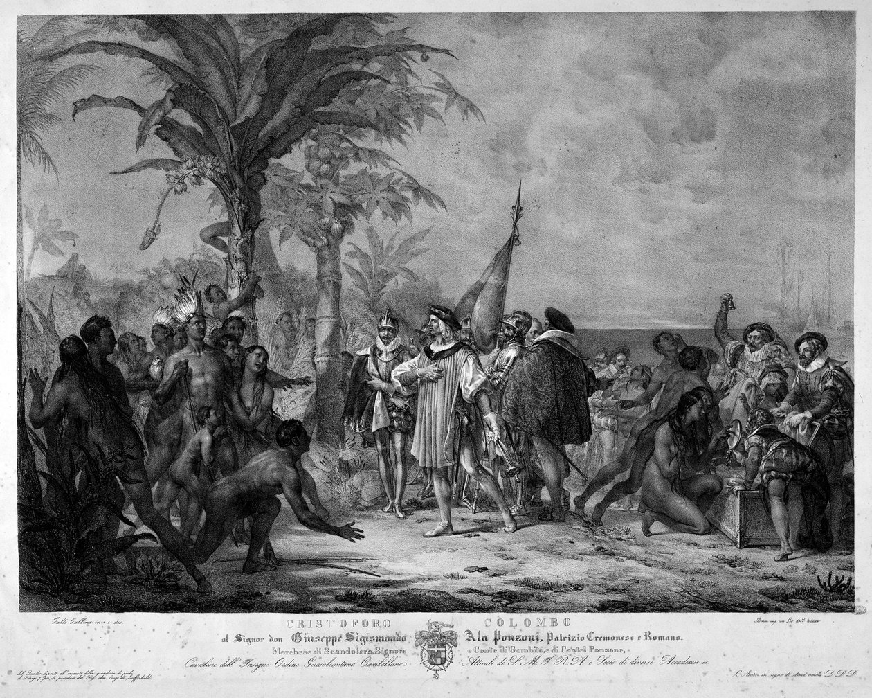 Die Landung von Christoph Kolumbus in San Salvador (Bahamas) am 12.10.1492. Gravur des 19. Jahrhunderts. von Unknown artist