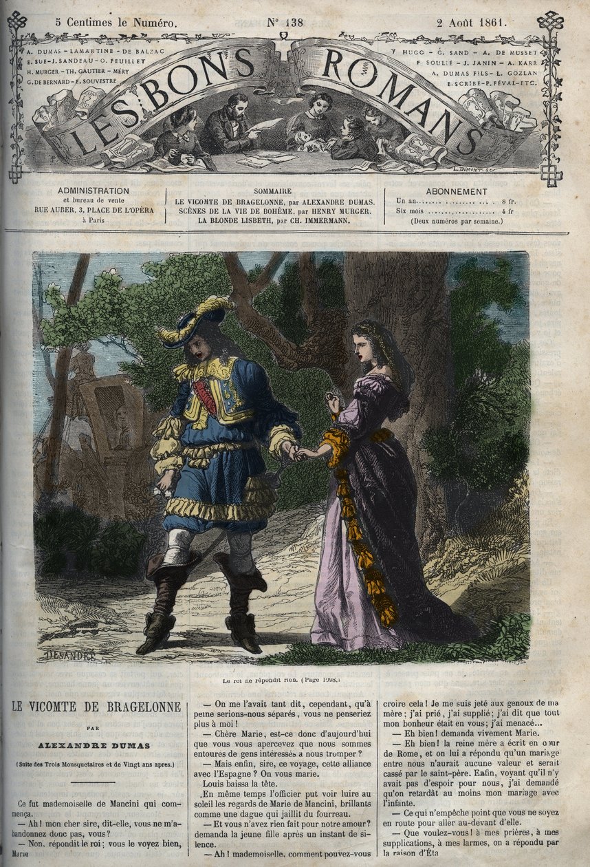 Das letzte Treffen von Marie Mancini (1639-1715) mit Ludwig XIV. (1638-1715) vor seiner Abreise vom Hof nach Brouage am 22. Juni 1659, das Exil organisiert von Kardinal Mazarin, um ihn vom König fernzuhalten - Illustration aus dem „Viscount of Bra von Unknown artist