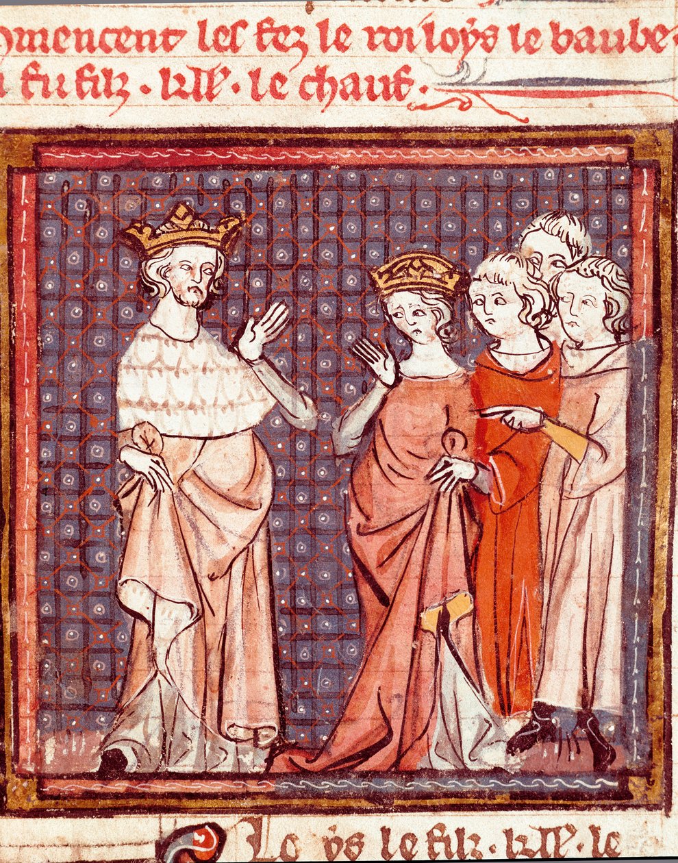 Die Hochzeit von Ludwig II. dem Stammler, König der Franken, und Adelaide von Friaul im Jahr 875 (Miniatur aus „Grandes Chroniques de France“) von Unknown artist